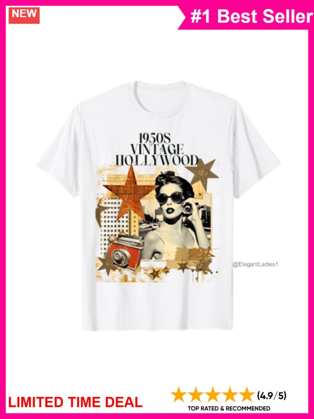 Retro Vintage Hollywood California 1950s Graphic T-Shirt Tee